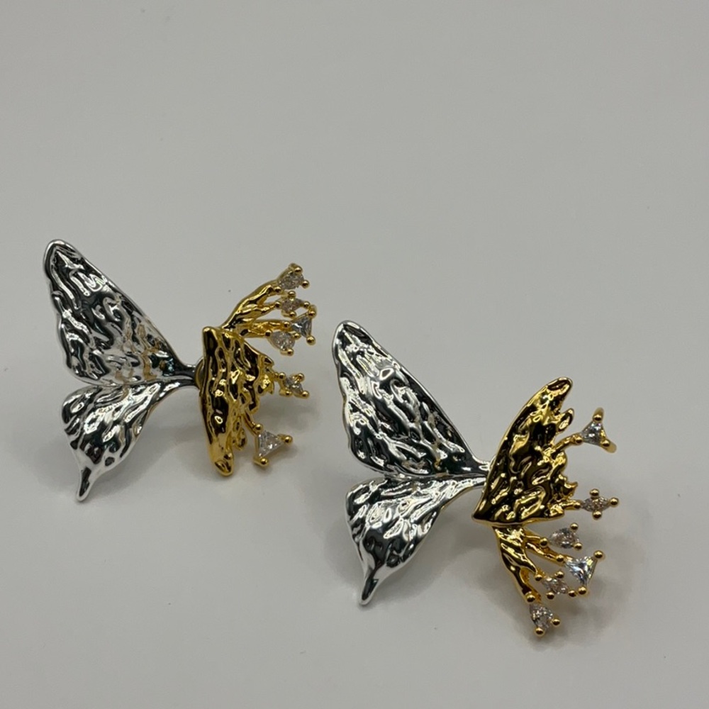 Anthropologie Silver and Gold Butterfly Earrings